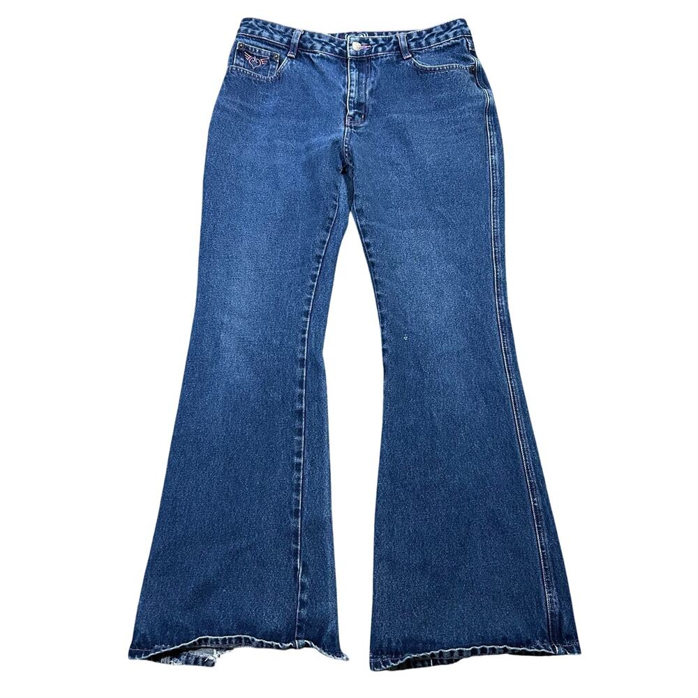 Vintage Y2K Angels Flare Jeans Womens 32x31 Size 13 Dark Denim Bootcut